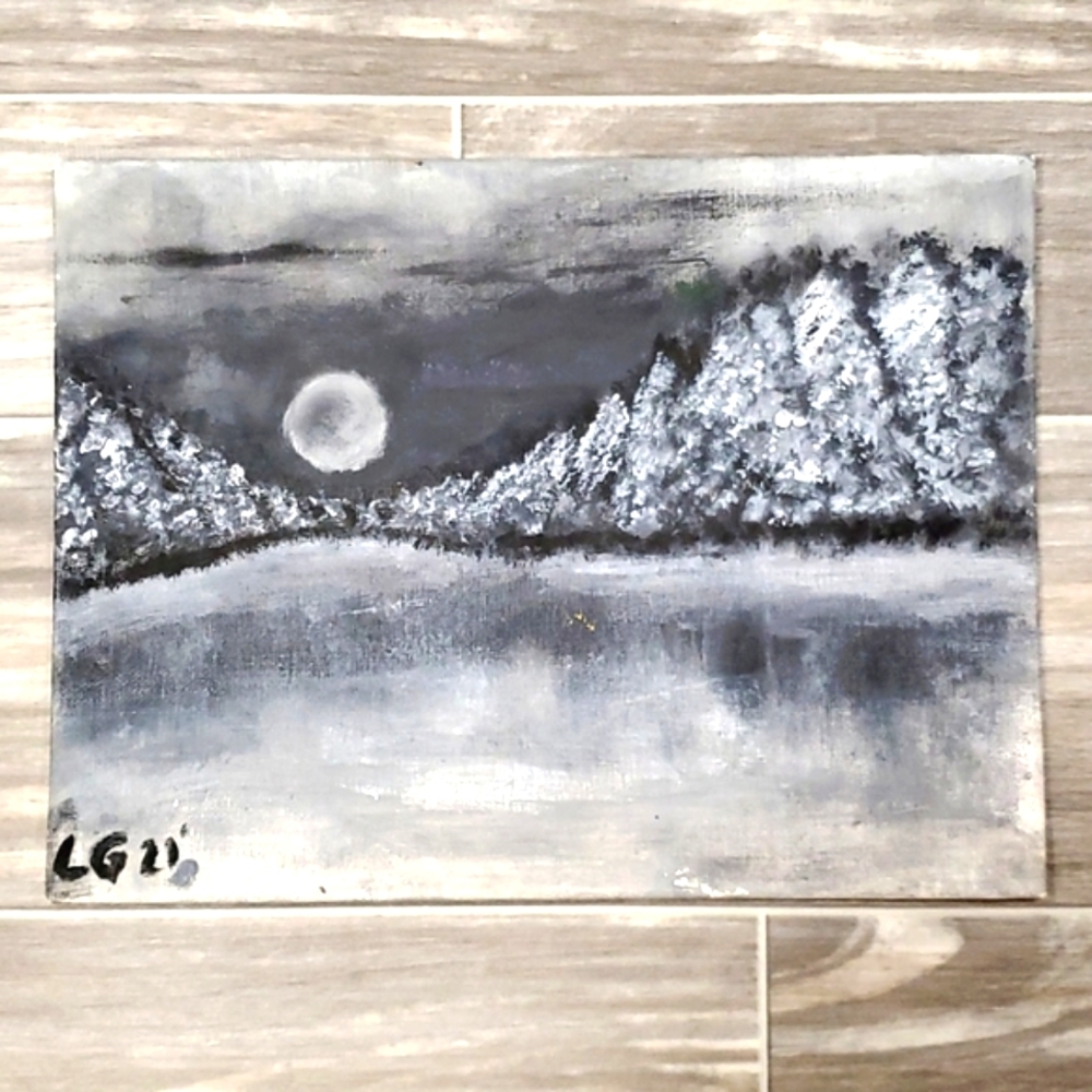 Acrylic Painting 9" x 12" Flat Canvas Nature Mountain Scene